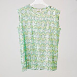 Lanvin Sleeveless Green Silk Metallic Blouse